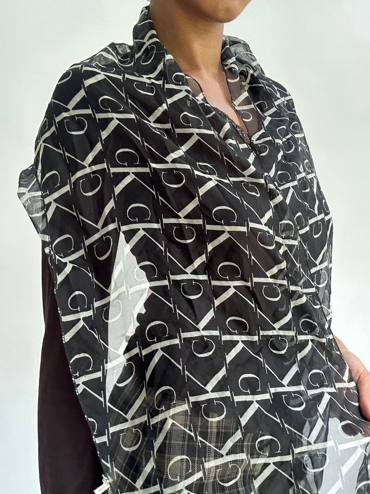 BEST PICKS | black calvin klein logo print sheer scarf