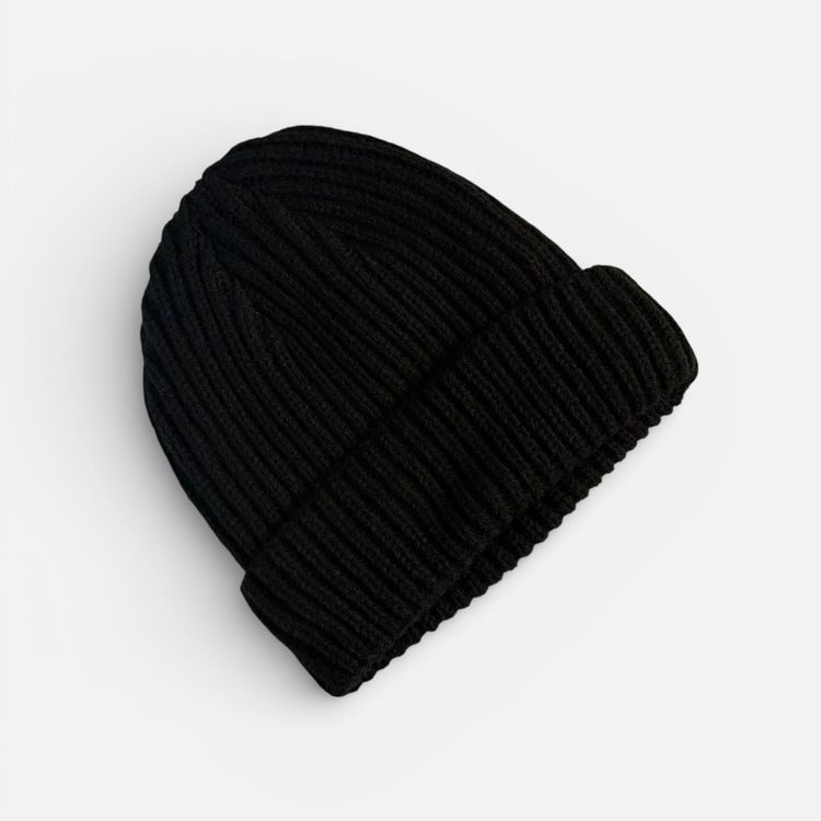 PREMIUM BLANKS - Micro Ribbed Beanie Hat - Black image 1