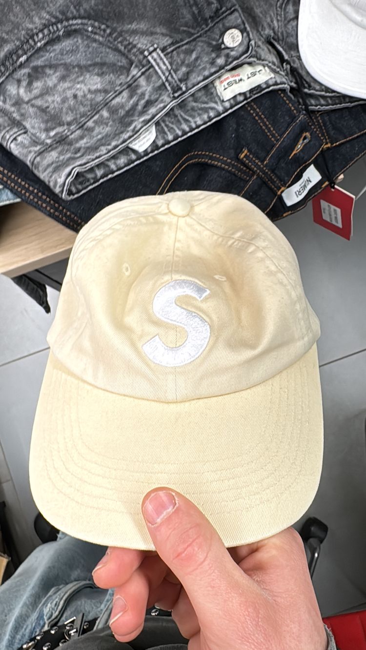Supreme Beige Cap With White S Logo