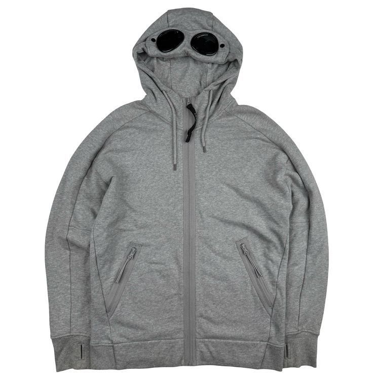 CP Company Grey Cotton Full Zip Goggle Hoodie - Medium 1
