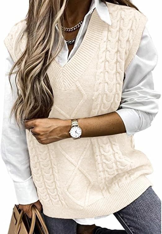 Cream Cable Knit Sleeveless Sweater Vest image 2
