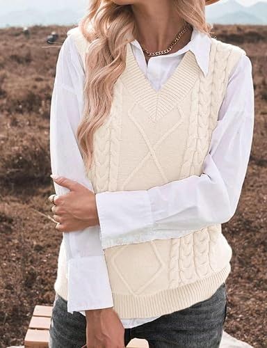 Cream Cable Knit Sleeveless Sweater Vest image 4