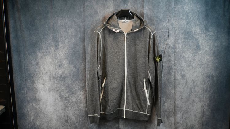Stone Island Contrast Stich Full Zip Hoodie Grey image 1