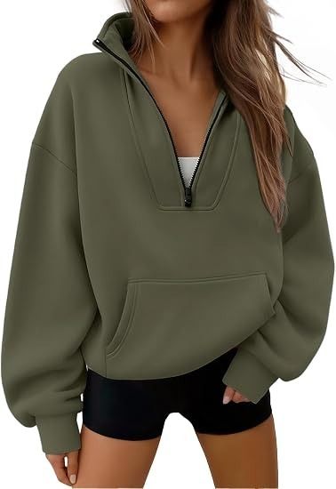 Olive Green Quarter Zip Pullover Sweatshirt imagen 4