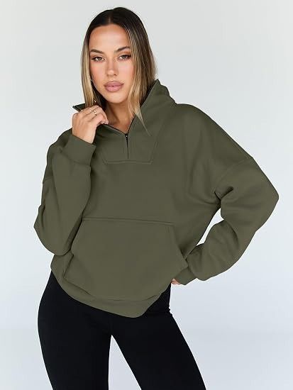 Olive Green Quarter Zip Pullover Sweatshirt imagen 1