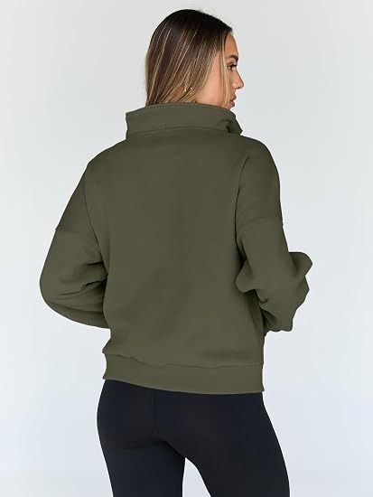 Olive Green Quarter Zip Pullover Sweatshirt imagen 2
