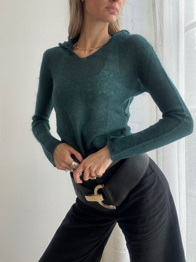 Green Knitted Hoodie Sweater
