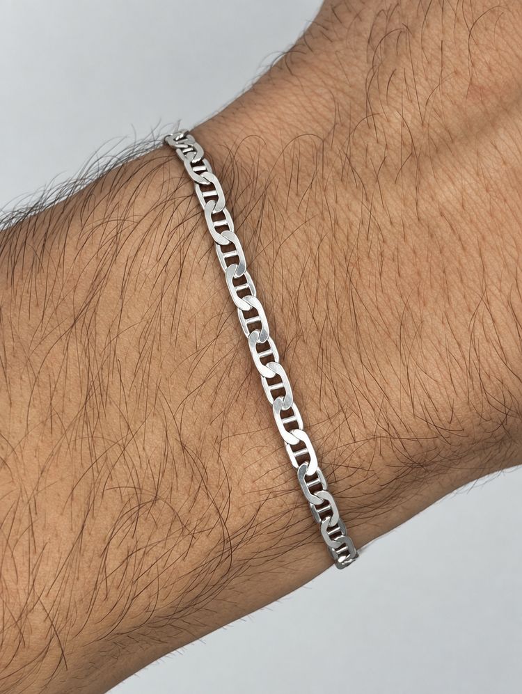 925 Sterling Silver Flat Link Chain Bracelet obraz 3