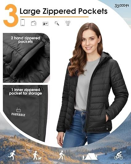 Black Hooded Quilted Jacket image 3