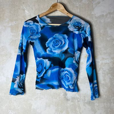 Blue Floral Long Sleeve Top