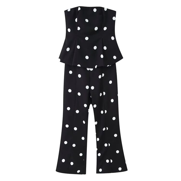 Black Strapless Jumpsuit With White Polka Dots image 1