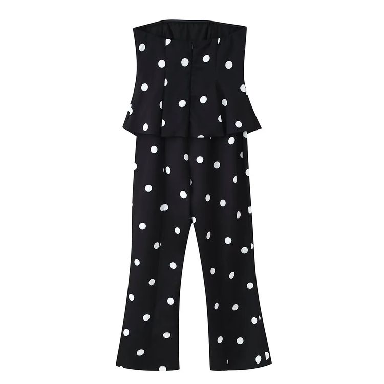 Black Strapless Jumpsuit With White Polka Dots image 3