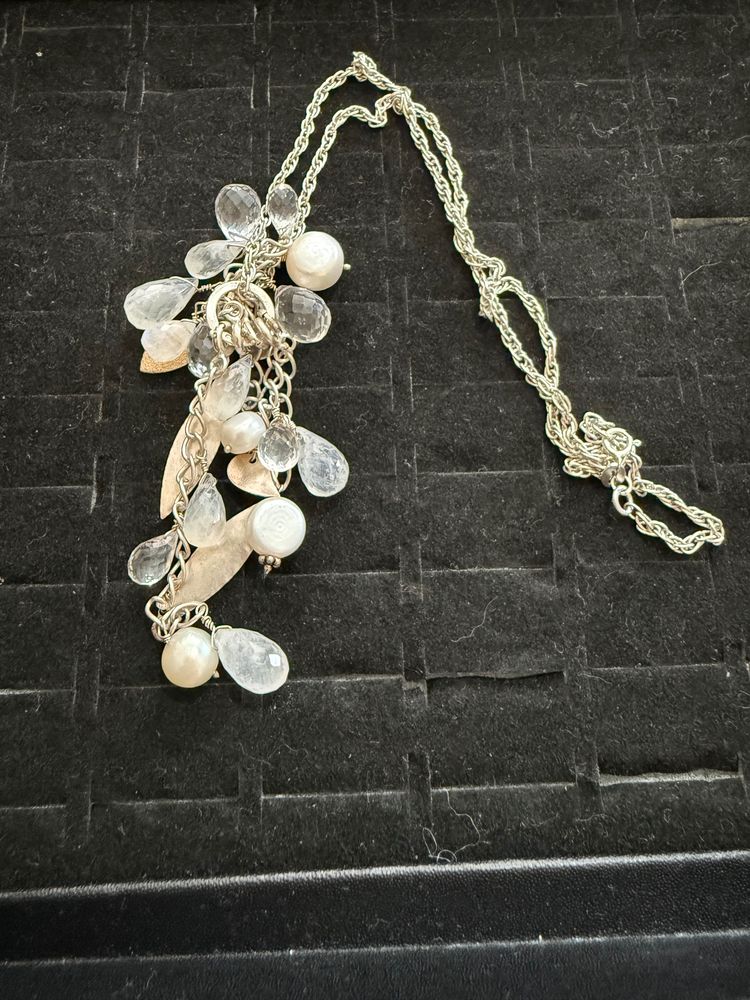 Immagine di Silver Chain Necklace With Clear And Pearl-Like Beads 2