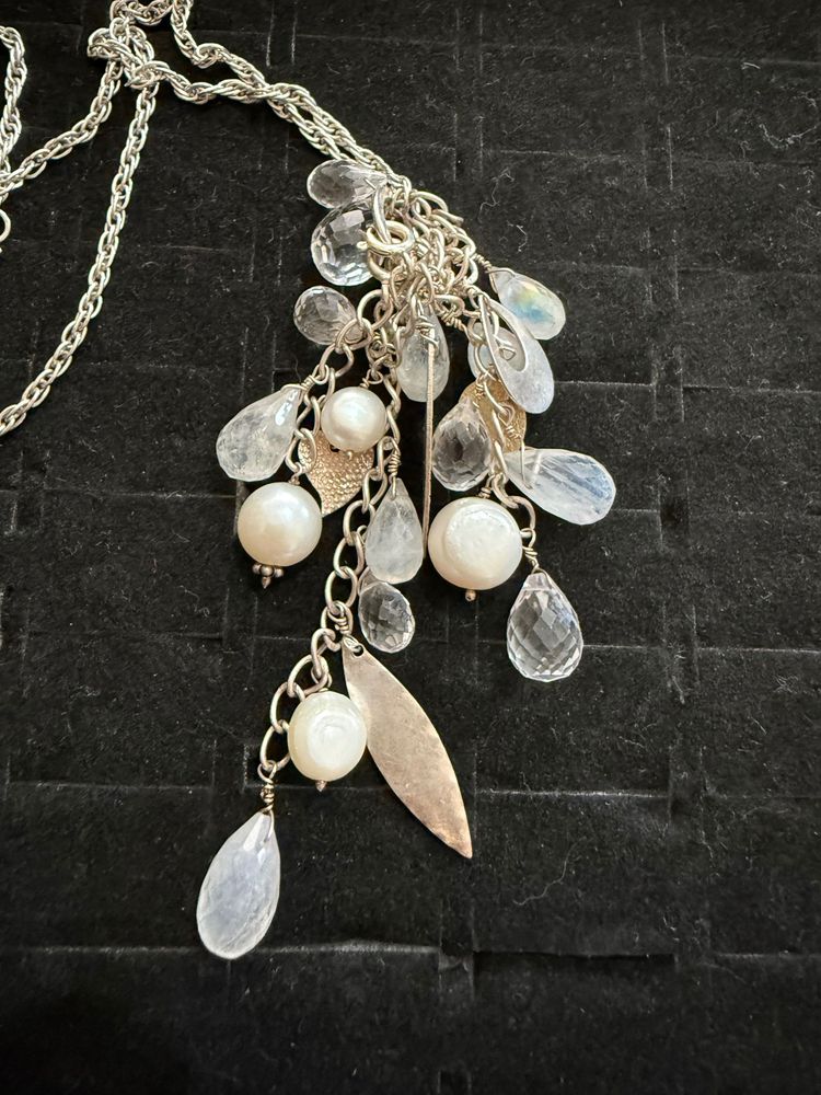 Immagine di Silver Chain Necklace With Clear And Pearl-Like Beads 3