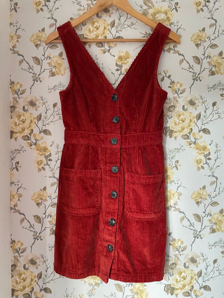 Jack Wills Jack Wills Red Corduroy Button-Up Dress product image