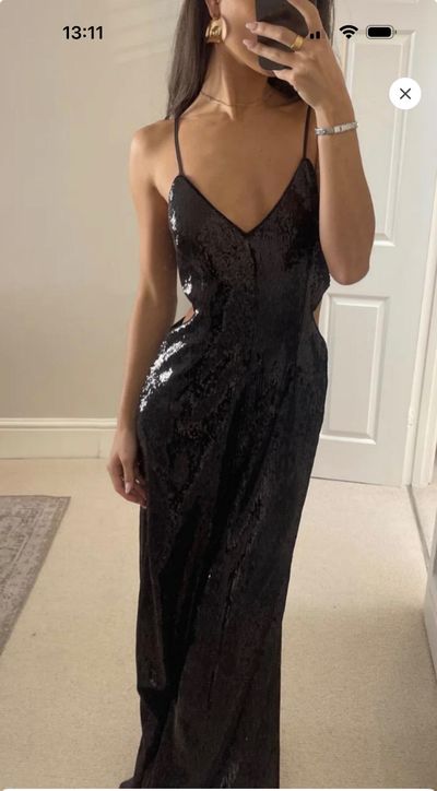 Black Sequin Wide Leg Jumpsuit