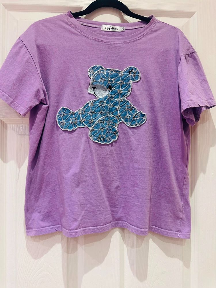 Flamode Purple T-Shirt With Bear Patch