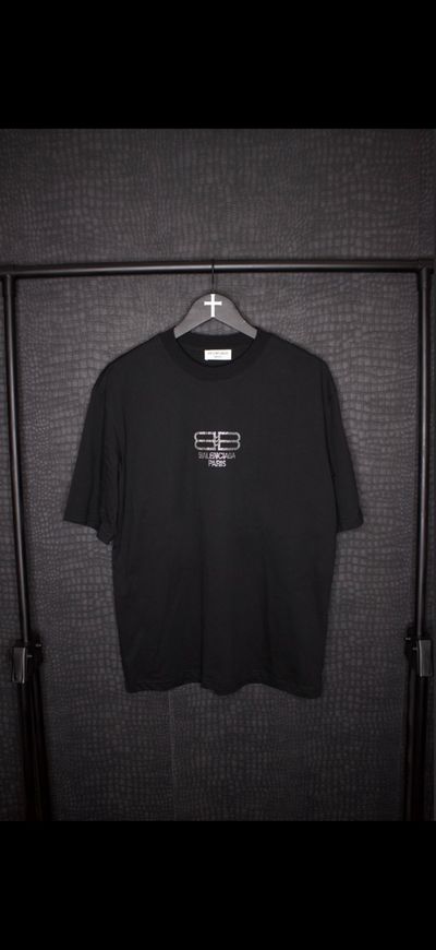 Balenciaga Black T-Shirt With Rhinestone Logo