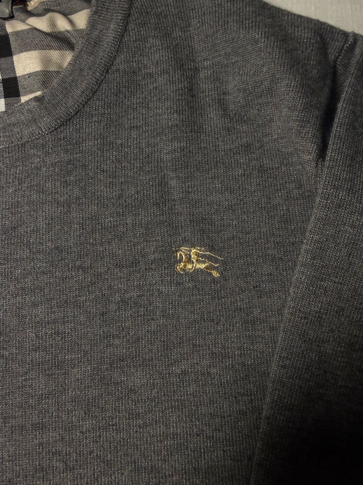 Burberry Grey Sweater With Check Elbow Patches 3
