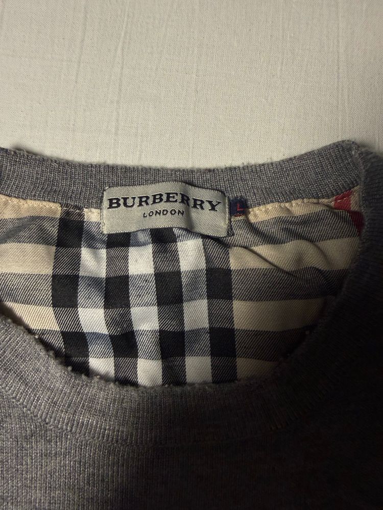 Burberry Grey Sweater With Check Elbow Patches 2