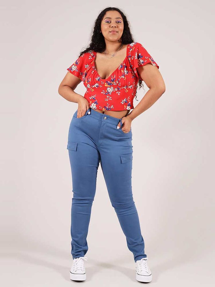 Flower Power Fitted Crop Top, Upcycled Viscose, in Red Flower Print image 5