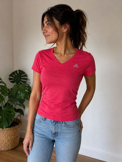 Adidas Pink V-Neck T-Shirt