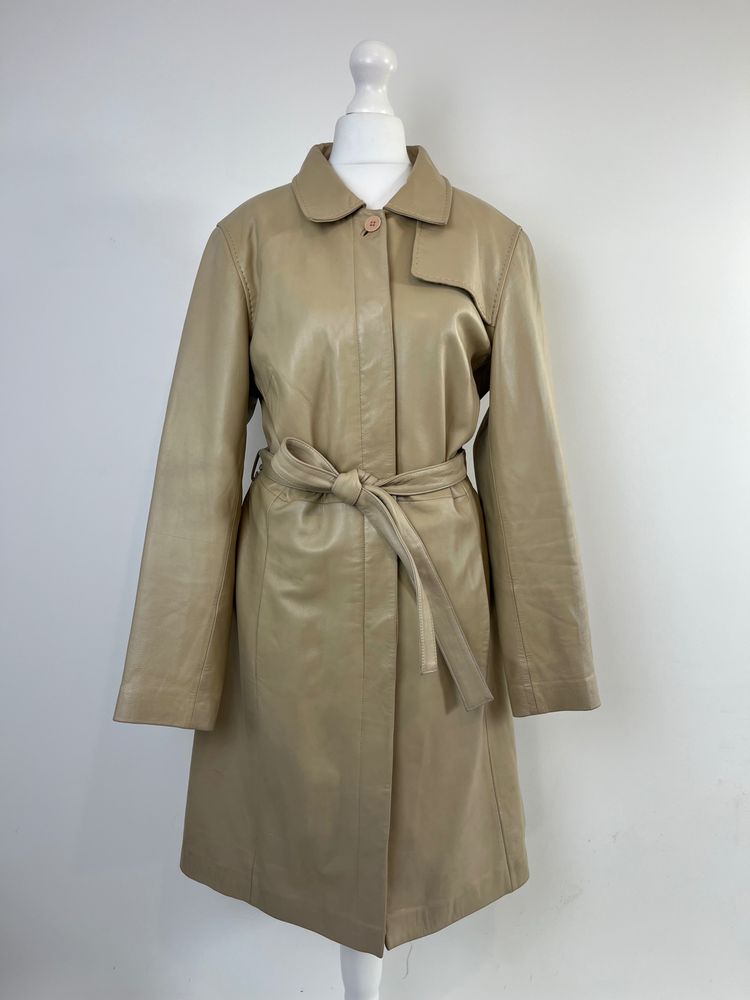 beige leather trench coat