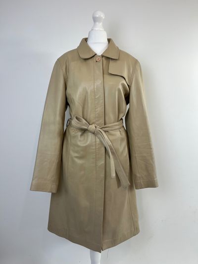 beige leather trench coat