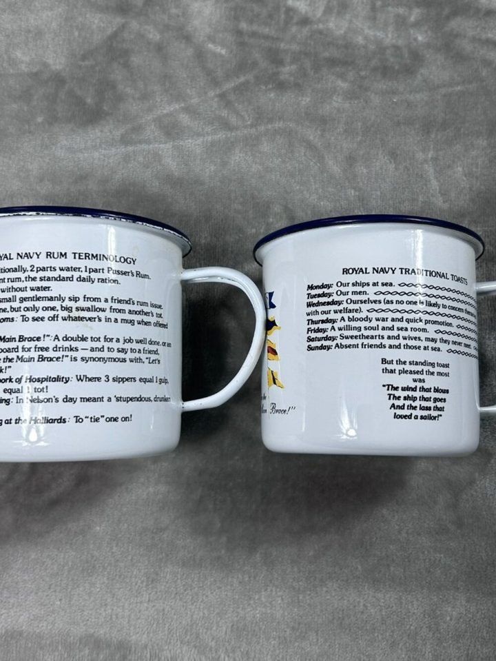 White Enamel Mugs With Nautical Designs image 2