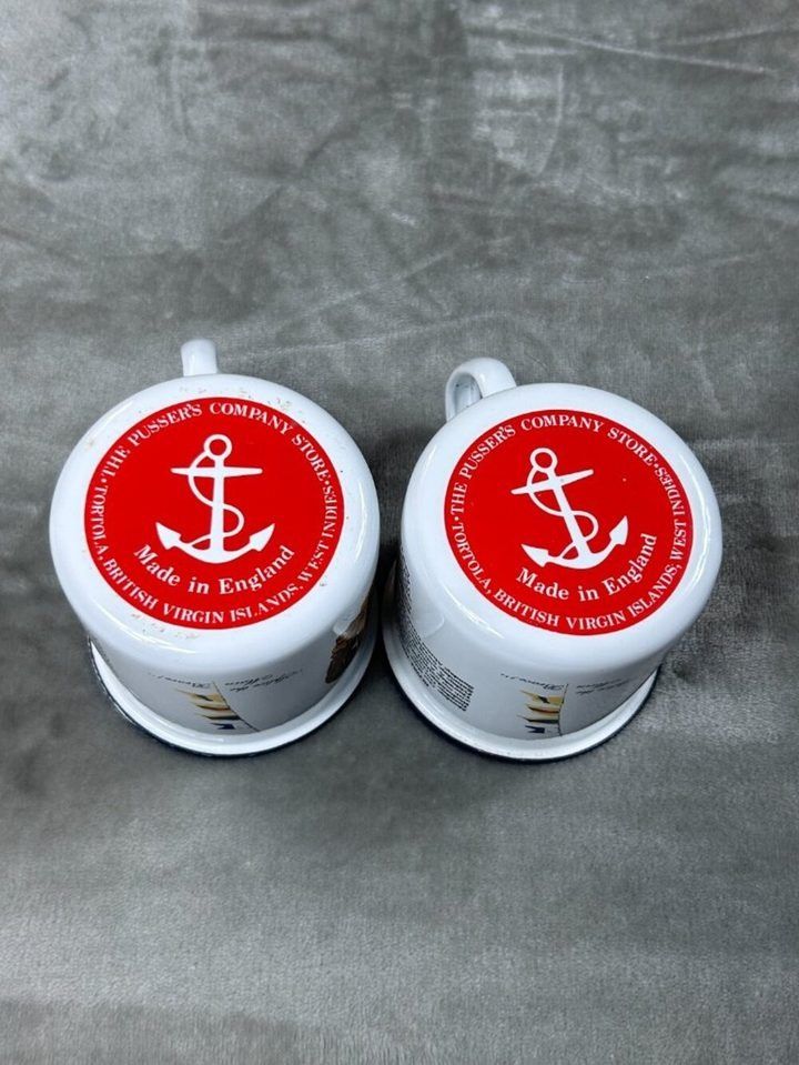White Enamel Mugs With Nautical Designs image 1