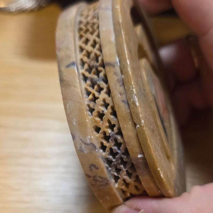 £15,  Carved Stone Trinket Box With Floral Inlay image 2