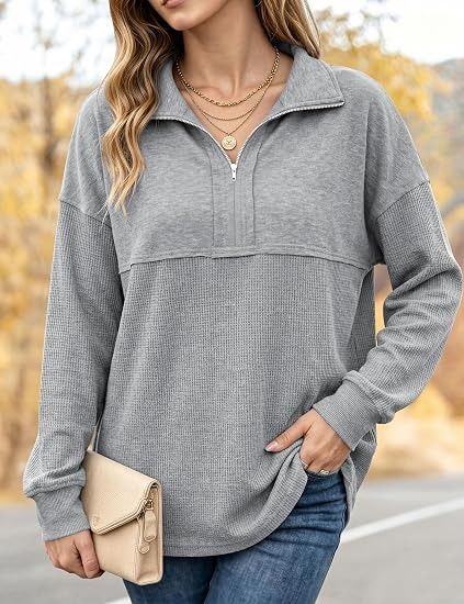 Grey Half-Zip Pullover Top obraz 1