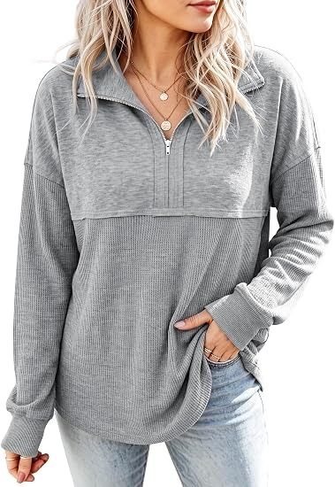 Grey Half-Zip Pullover Top obraz 5