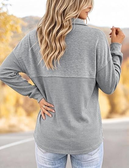 Grey Half-Zip Pullover Top obraz 3