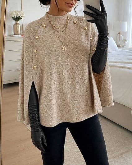 Beige Knit Cape Sweater obraz 1