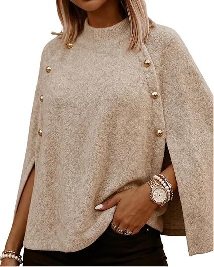 Beige Knit Cape Sweater obraz 4