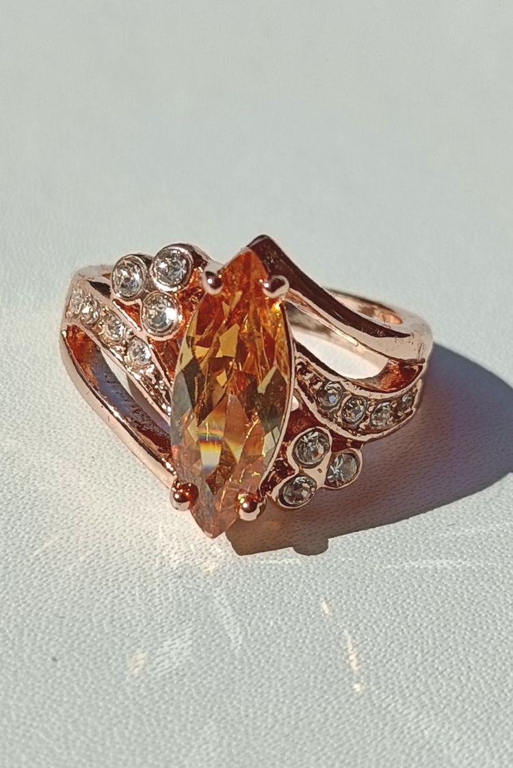Bella Gone Gold-Tone Ring With Amber Marquise Stone And Clear Crystals product image