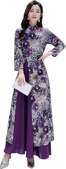 Floral Long Dress With Purple Skirt