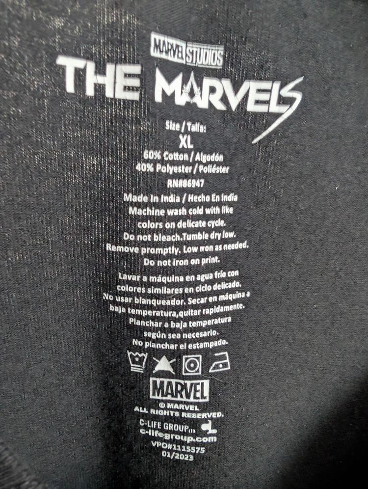 Marvel Studios The Marvels T-Shirt Black XL Captain Marvel Graphic Cotton Top image 4