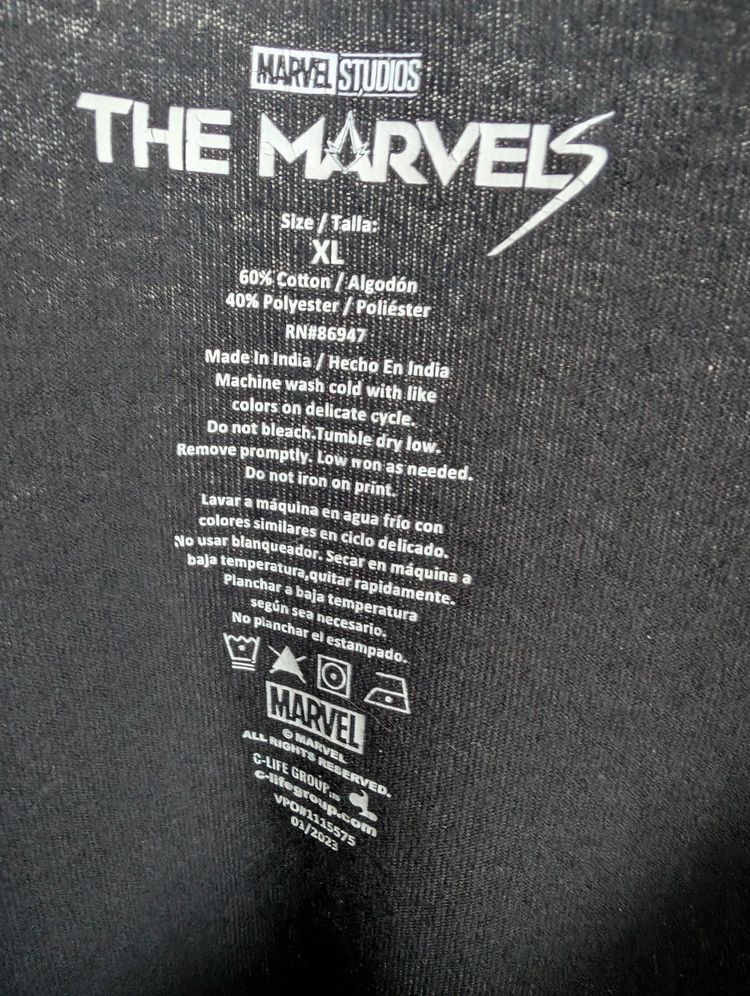 Marvel Studios The Marvels T-Shirt Black XL Captain Marvel Graphic Cotton Top image 3