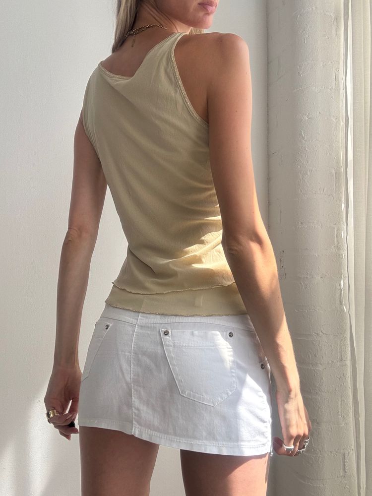 Beige Embroidered Sleeveless Top 2