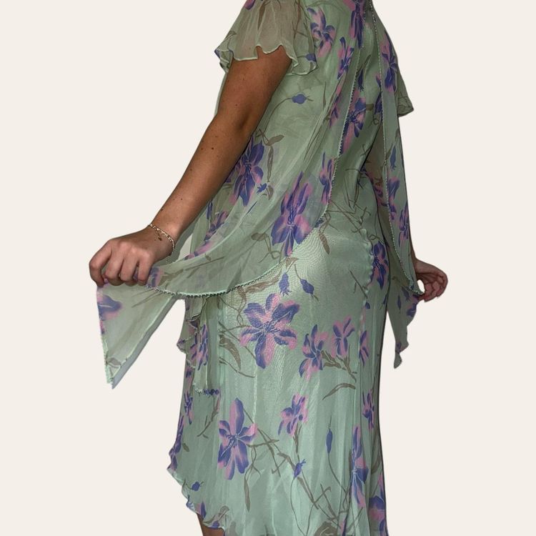Mint Floral 100% Silk Dress With Matching Scarf image 2