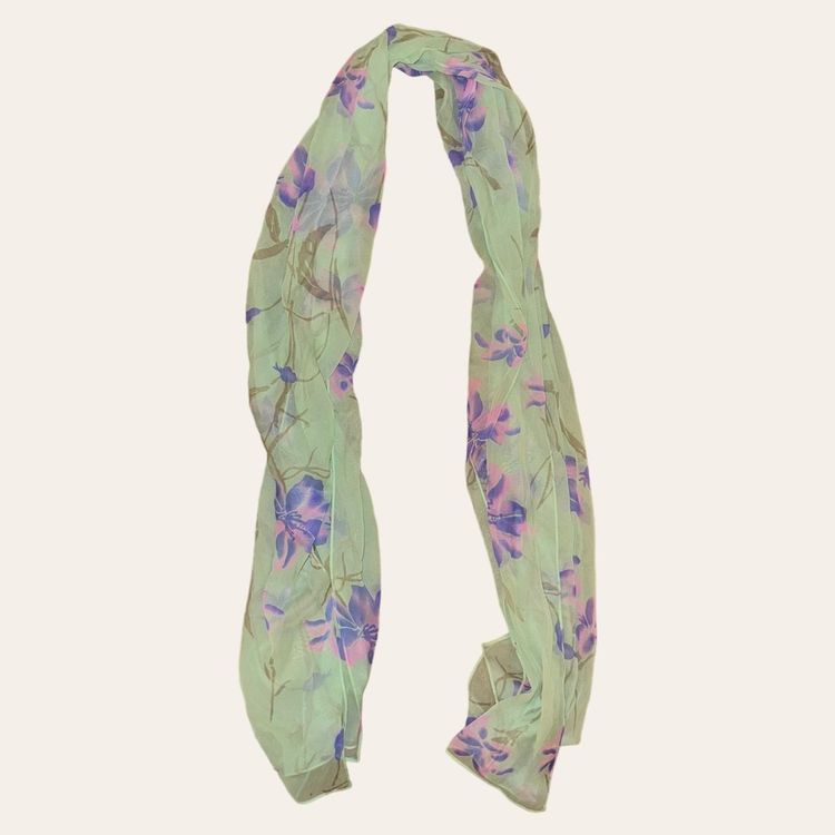Mint Floral 100% Silk Dress With Matching Scarf image 5