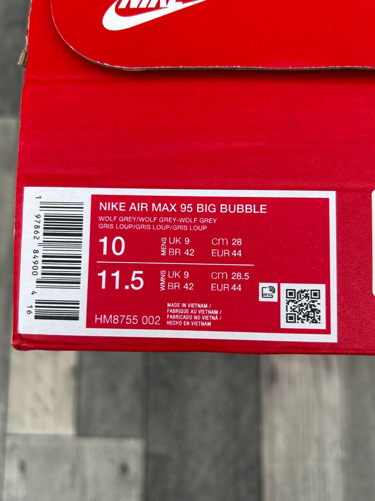 Immagine di Nike Air Max 95 OG BIG BUBBLE Trainers - ‘Triple Wolf Grey’ - Size UK 7,8.5,9  10
