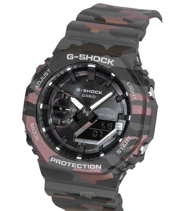 Casio G-Shock Analog Digital Camouflage Bio-based Resin Strap Black Dial Quartz GA-2100CMD-8A 200M Men's Watch image 6