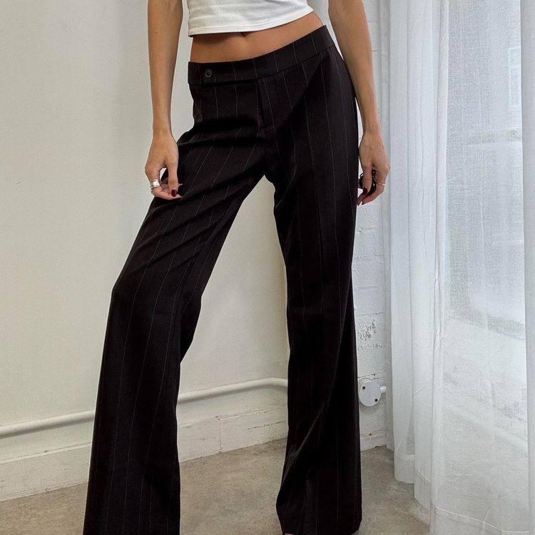 Brown Pinstripe Wide-Leg Trousers