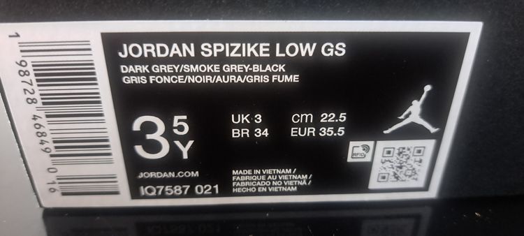 Jordan Spizike Low GS UK 3 EUR 35.5 Dark Grey Brand New Box No Lid image 6