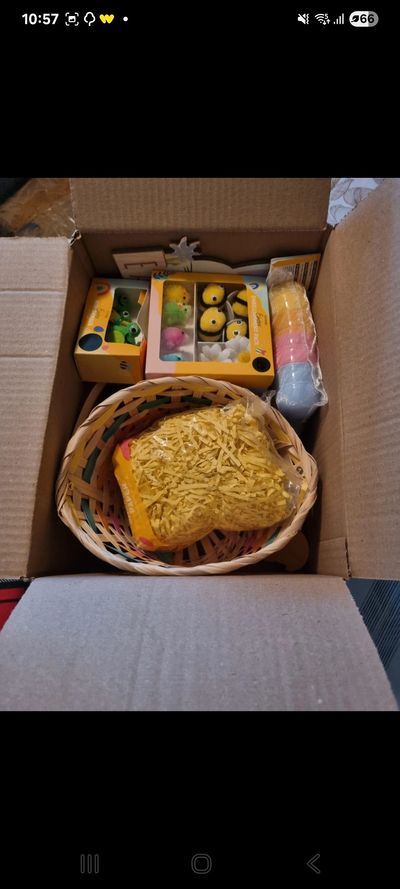 Easter Decoration Set With Basket, Chicks, And Colored Eggs