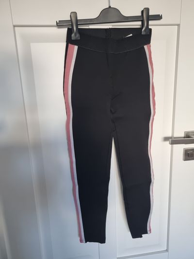 Black Leggings With Pink And White Side Stripes
