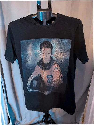 David Bowie Ziggy Space Astronaut Black Graphic T Shirt Size M UK 10 12